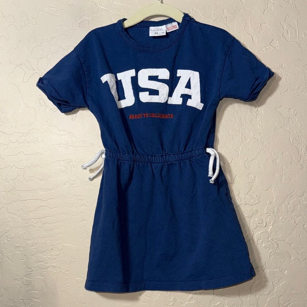 Zara girls 2-3 years 4th of July USA tie waist cotton dress